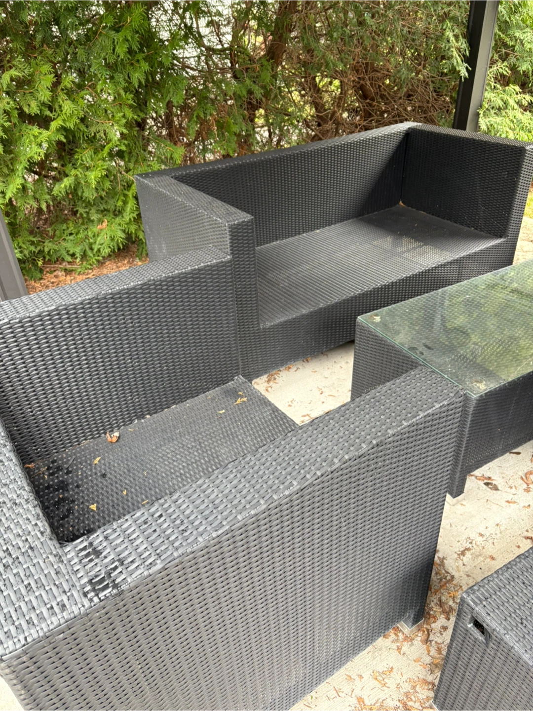 Black Wicker Outdoor Furniture Set with Glass Table - photo 2