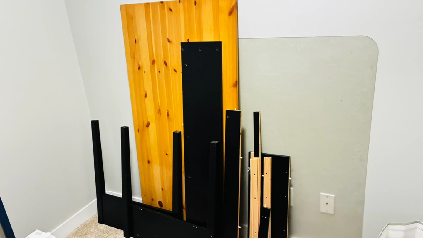 Pine and Black Desk with Drawers