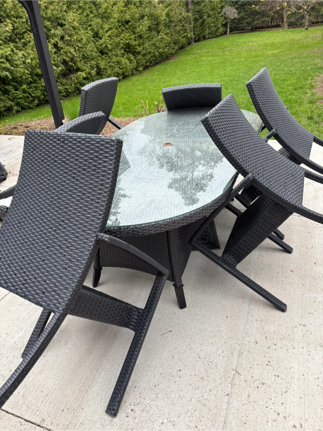 Rattan Patio Dining Set with Glass Table