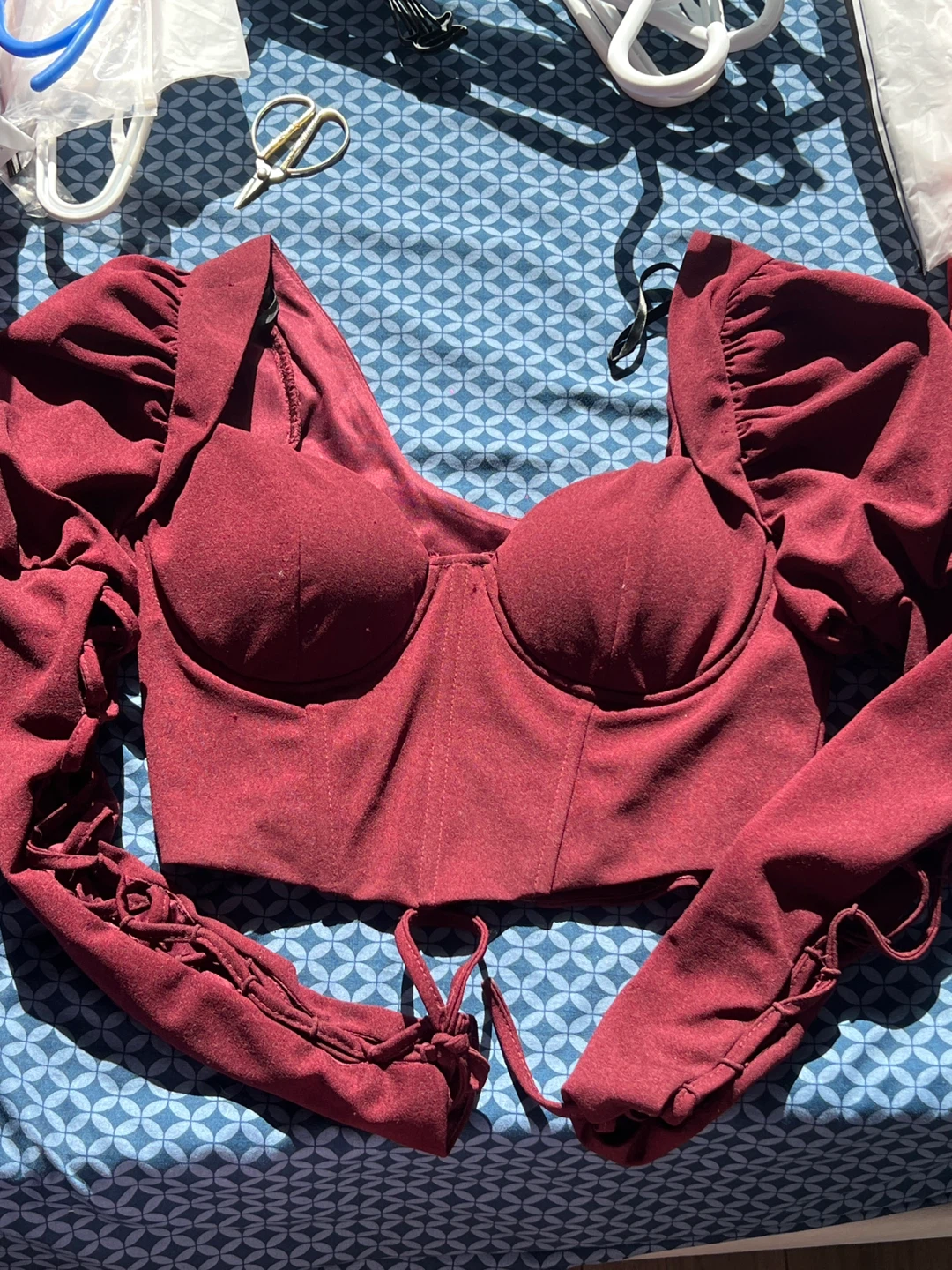 Maroon Puff Sleeve Corset Top - photo 2