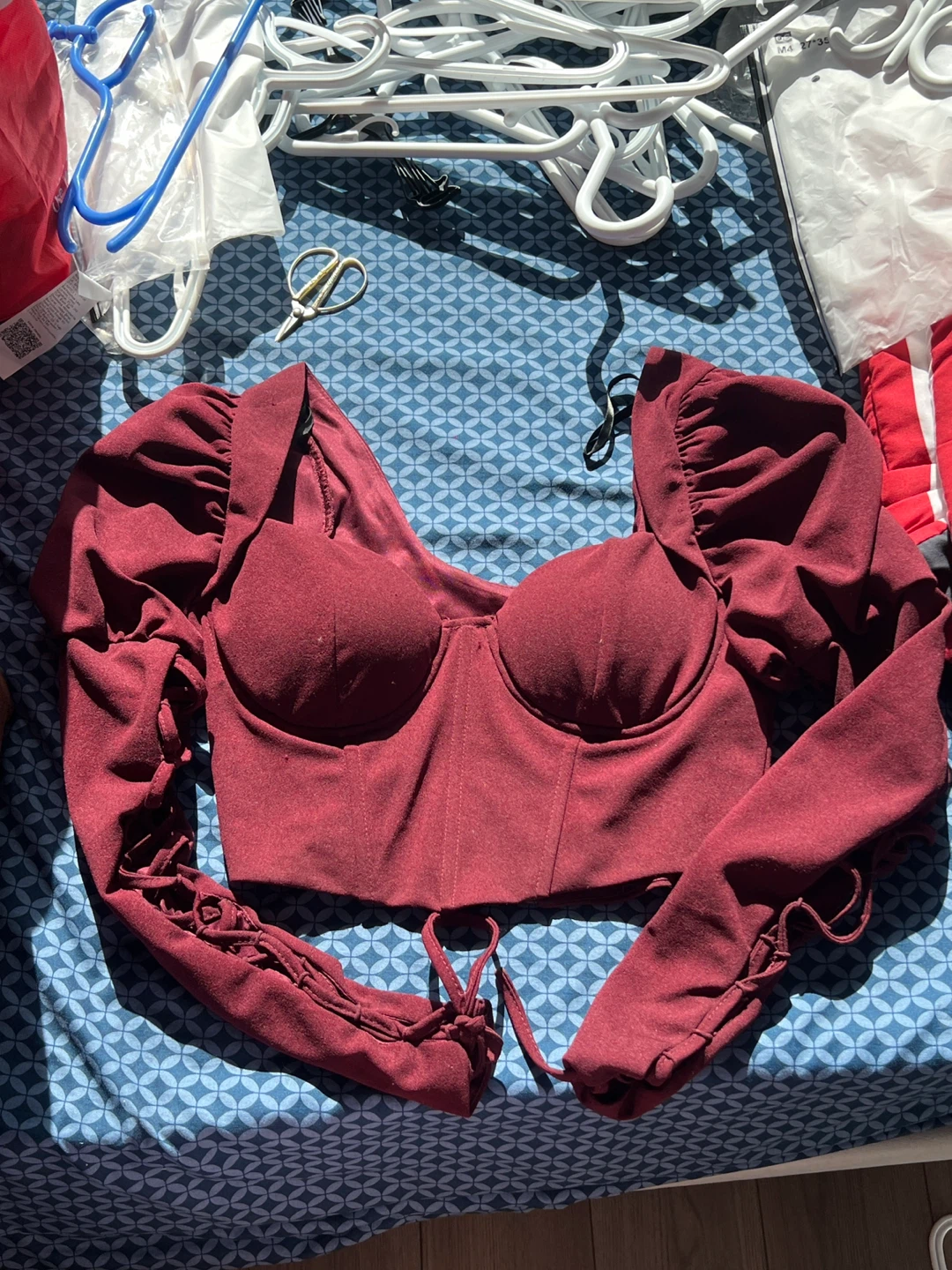 Maroon Puff Sleeve Corset Top