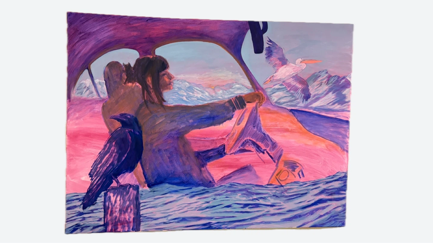 Original Oil Painting - Surreal dreamlike driving among Wildlife