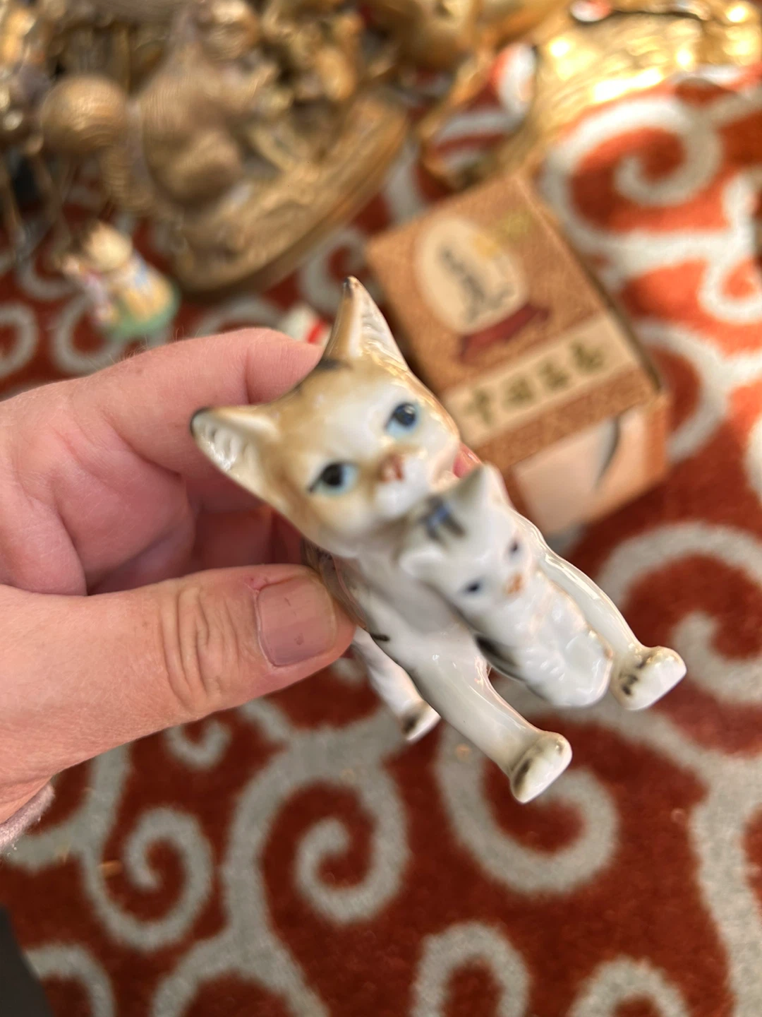 Ceramic Mother and Kitten Figurine