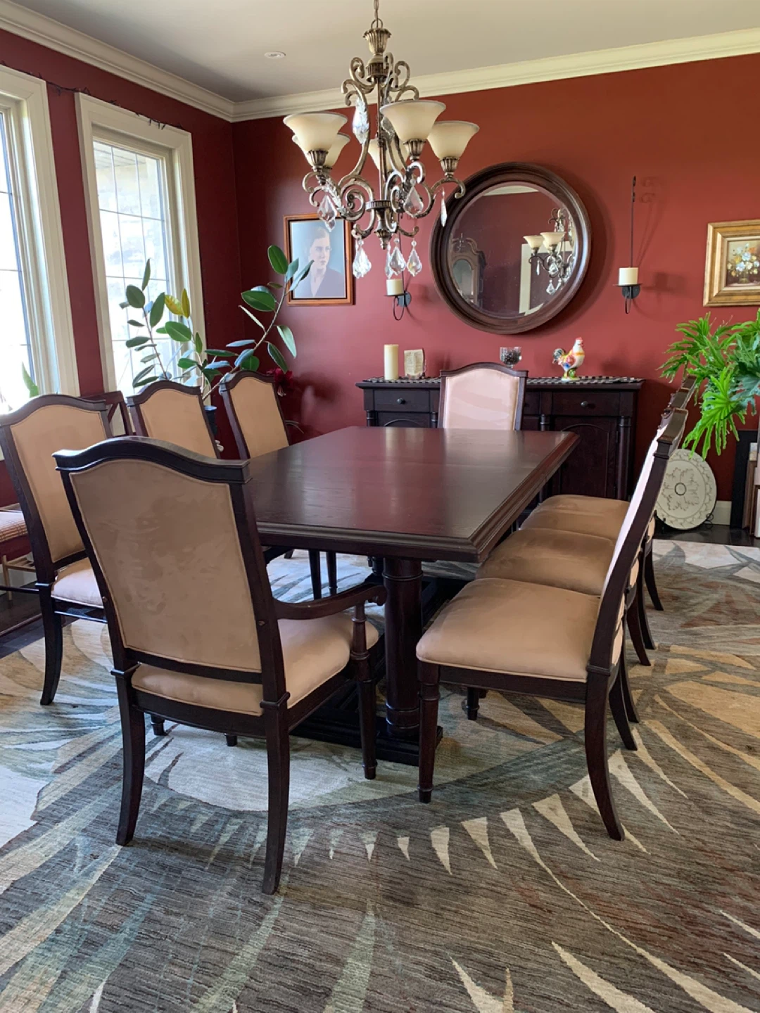 Dark wood dining room table with 8 chairs - photo 2