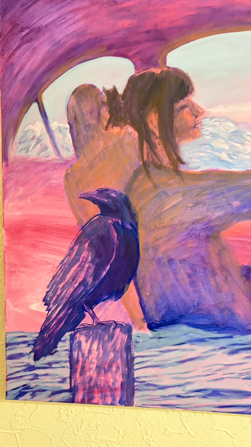 Original Oil Painting - Surreal dreamlike driving among Wildlife - photo 5