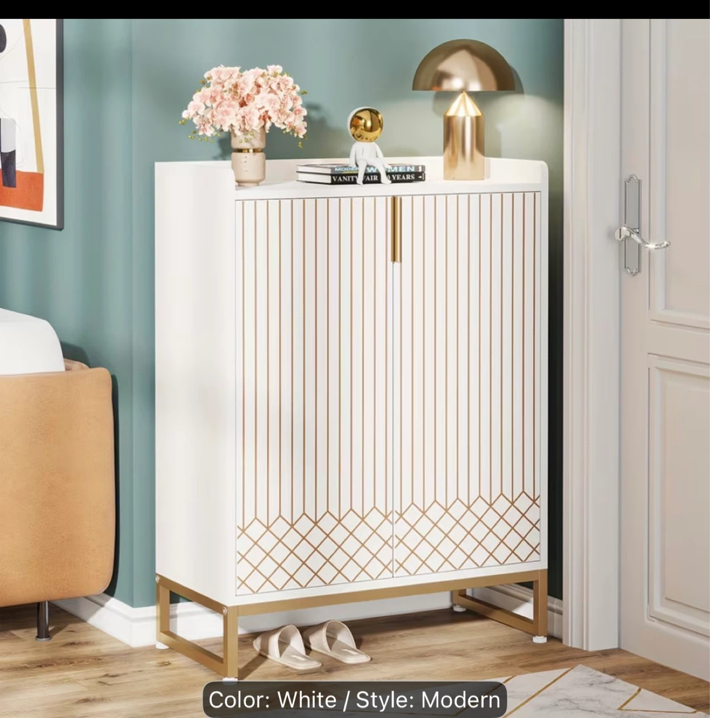 Modern White Shoe Cabinet with Doors - photo 2