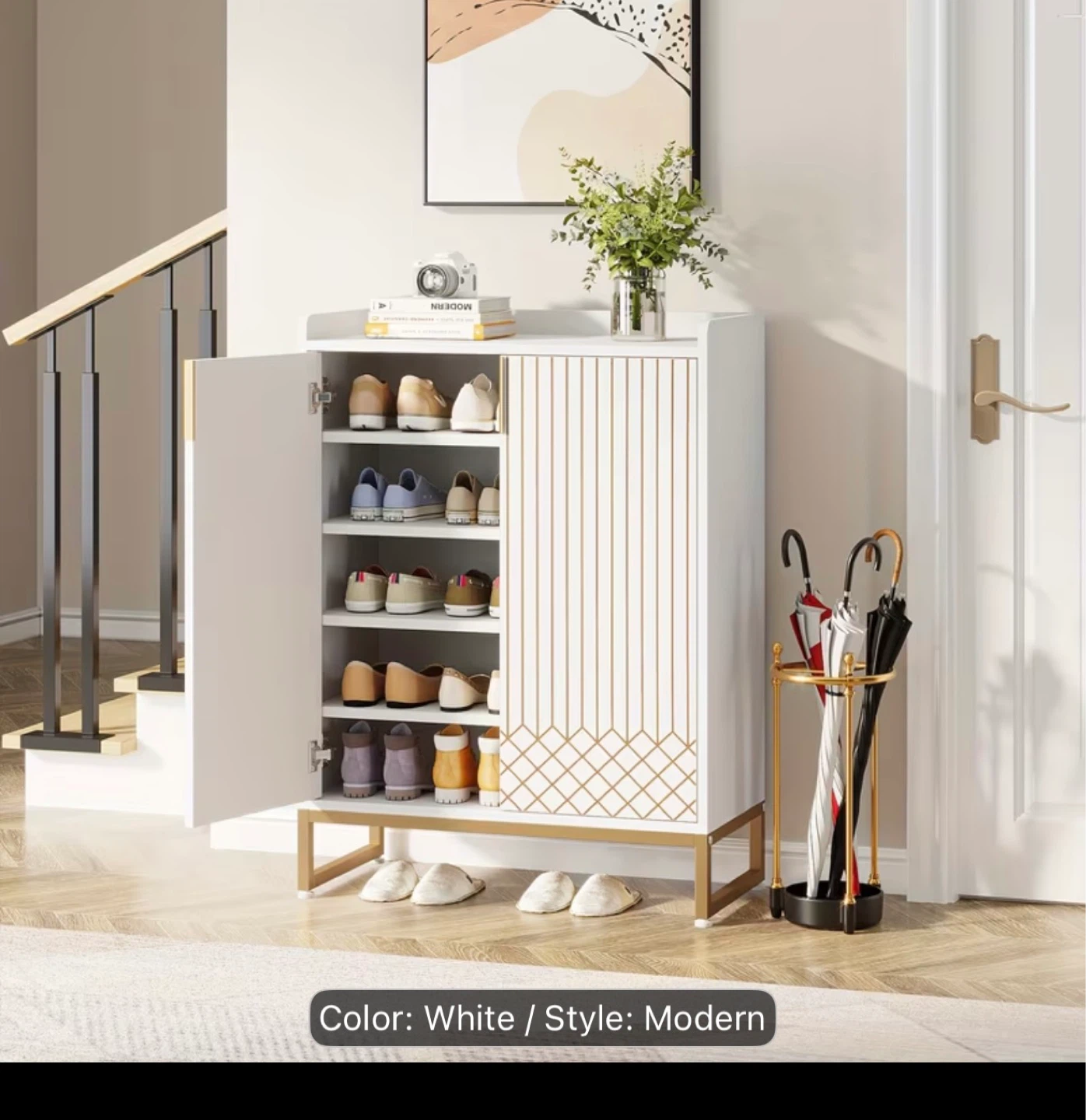 Modern White Shoe Cabinet with Doors - photo 3