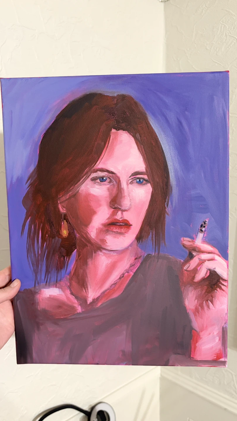 Original Portrait Painting of a Woman Smoking - photo 3