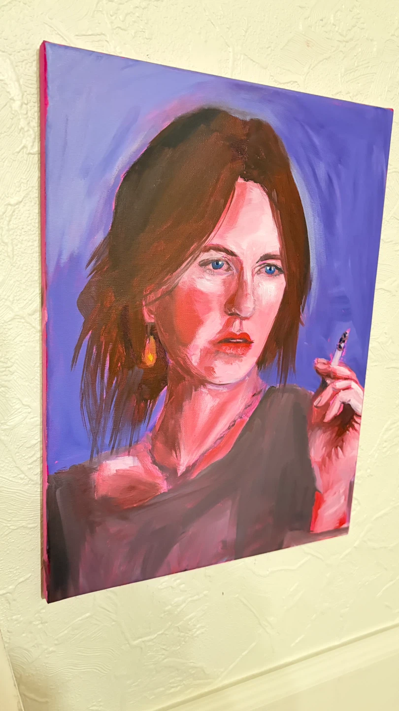 Original Portrait Painting of a Woman Smoking - photo 2