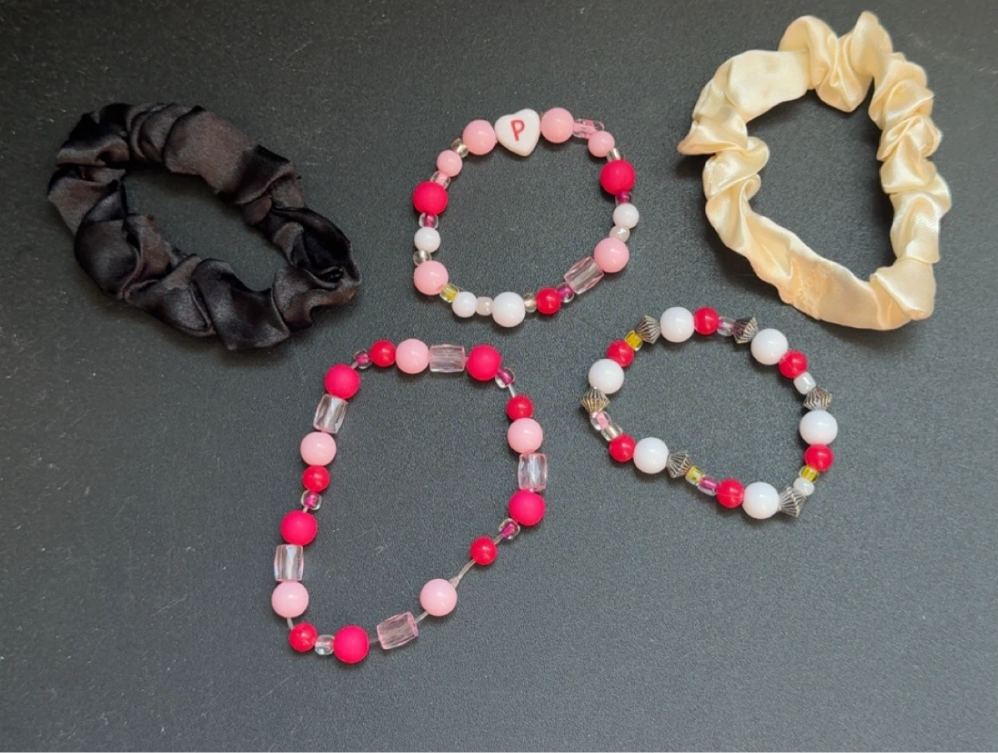 Homemade Beaded Bracelets and Scrunchies Set