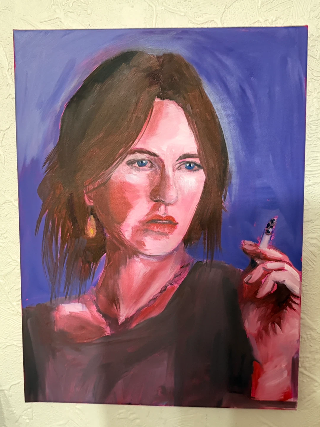 Original Portrait Painting of a Woman Smoking