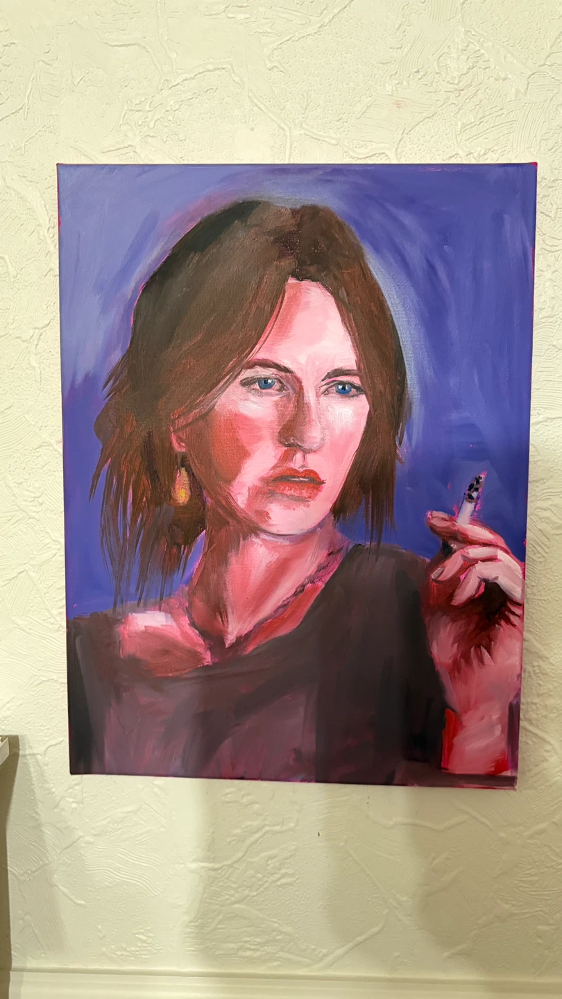 Original Portrait Painting of a Woman Smoking - photo 4