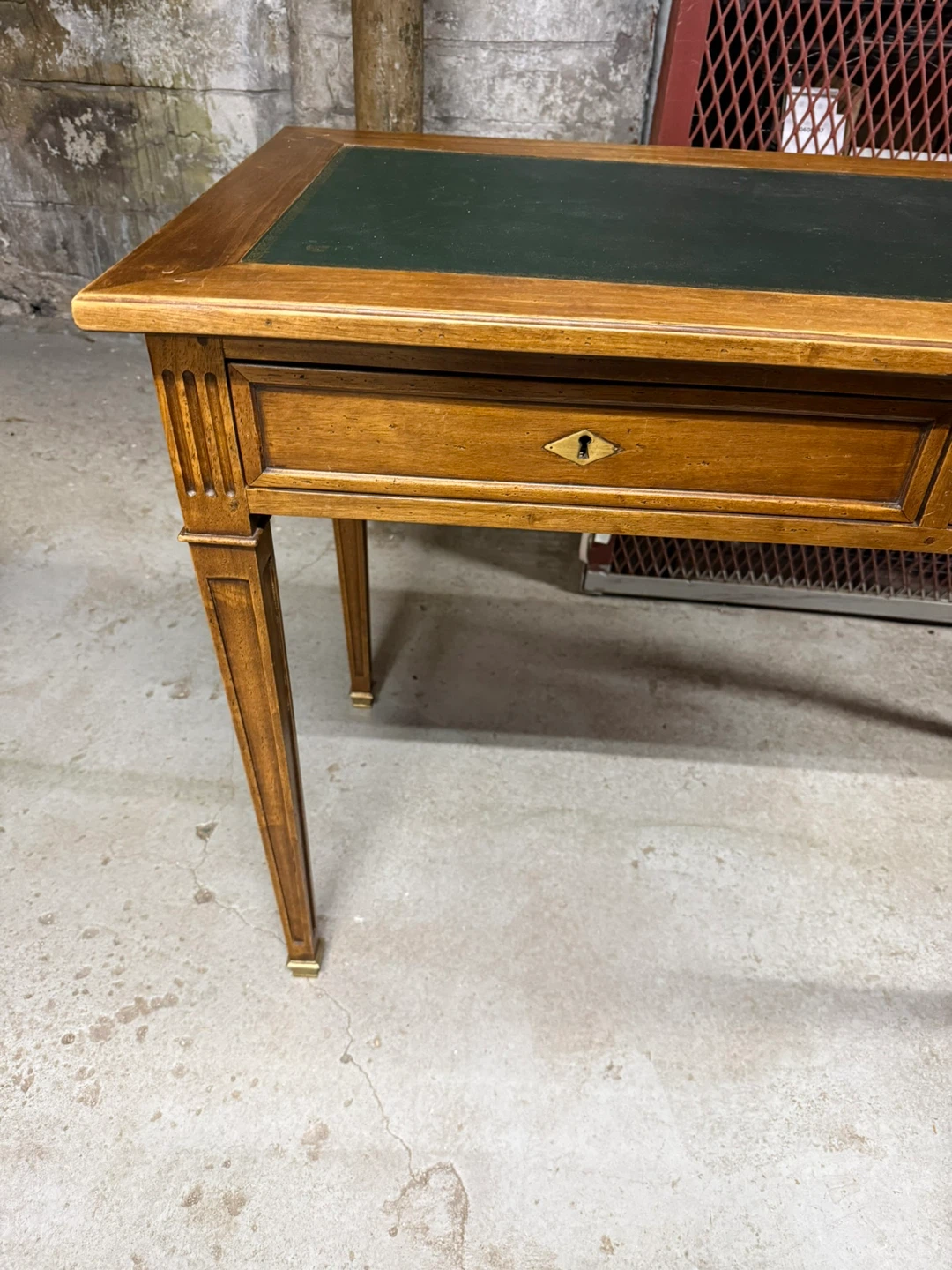 Vintage Wood Desk with Green Leather Top - photo 3