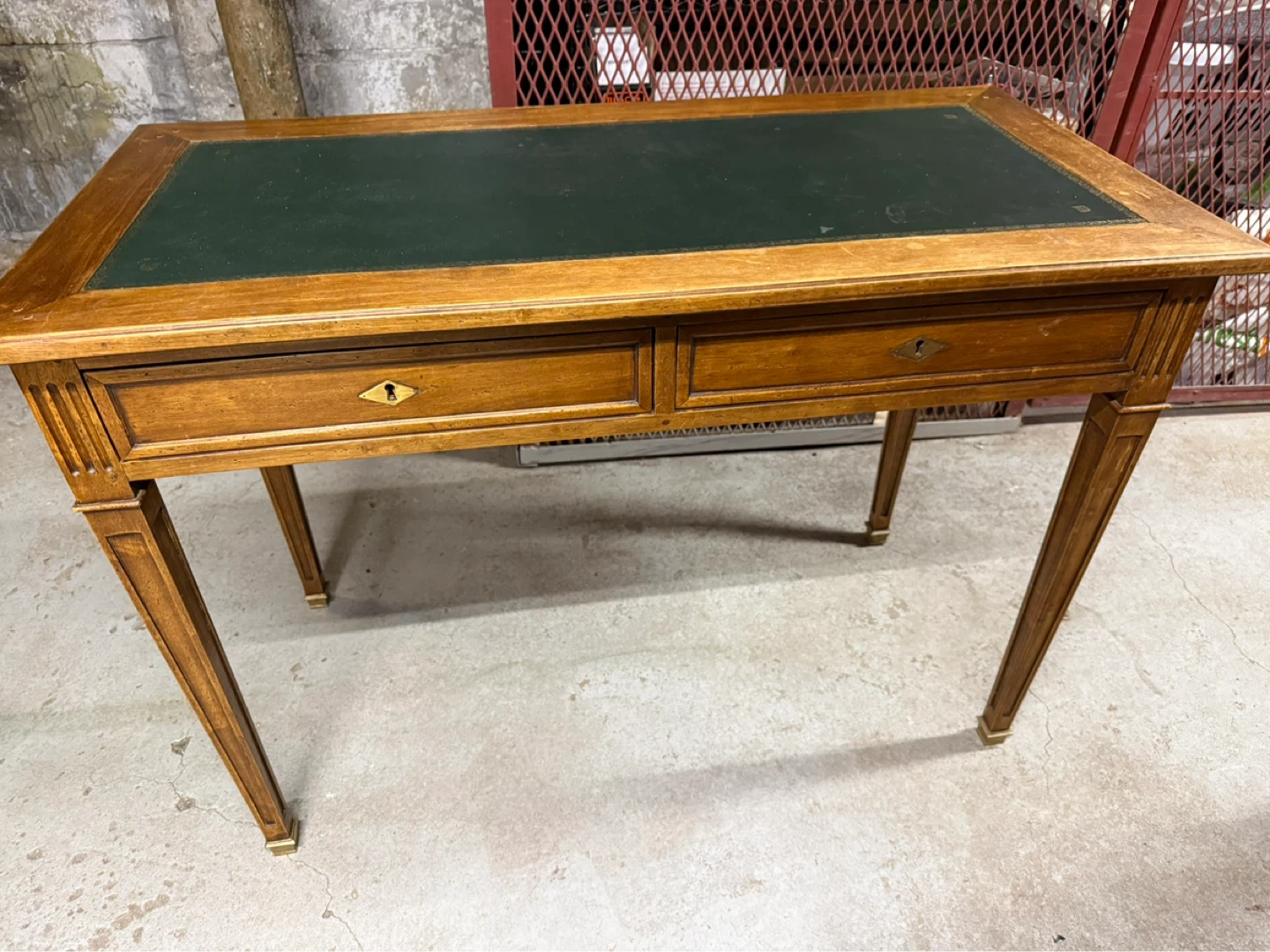 Vintage Wood Desk with Green Leather Top - photo 2