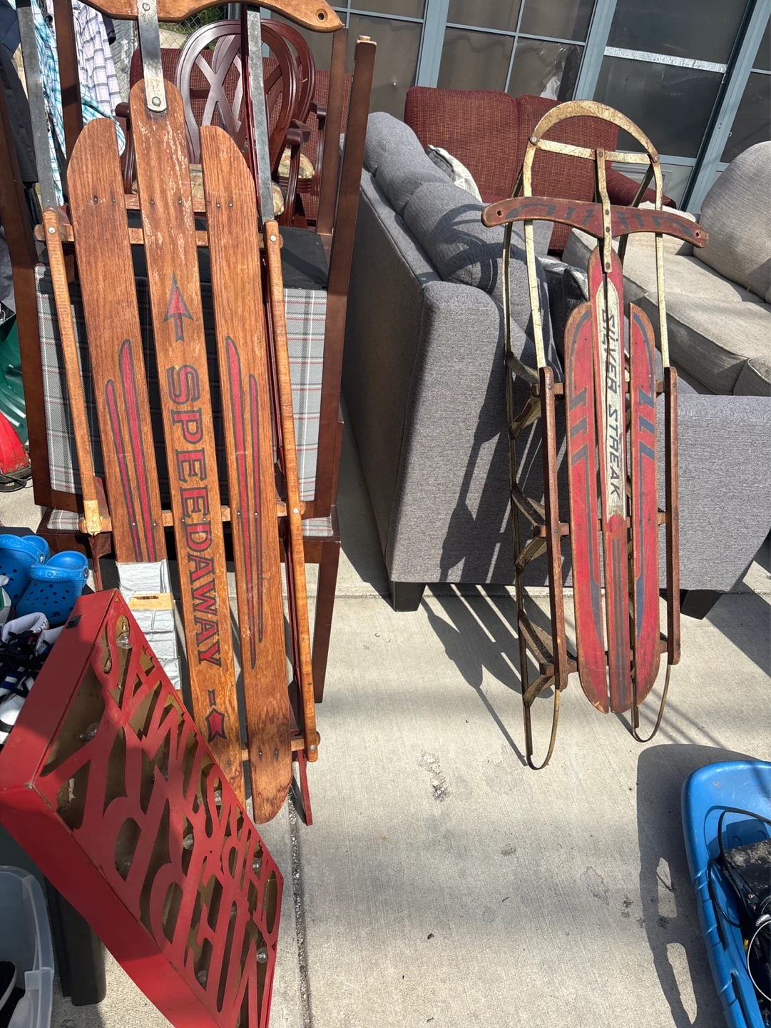 2 damaged vintage sleds maybe good for props