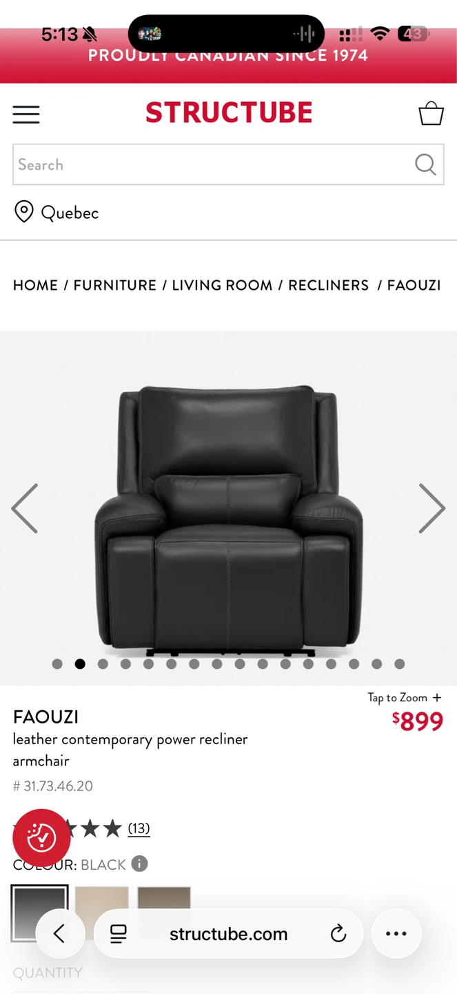 *GREY* FAOUZI leather contemporary power recliner armchair