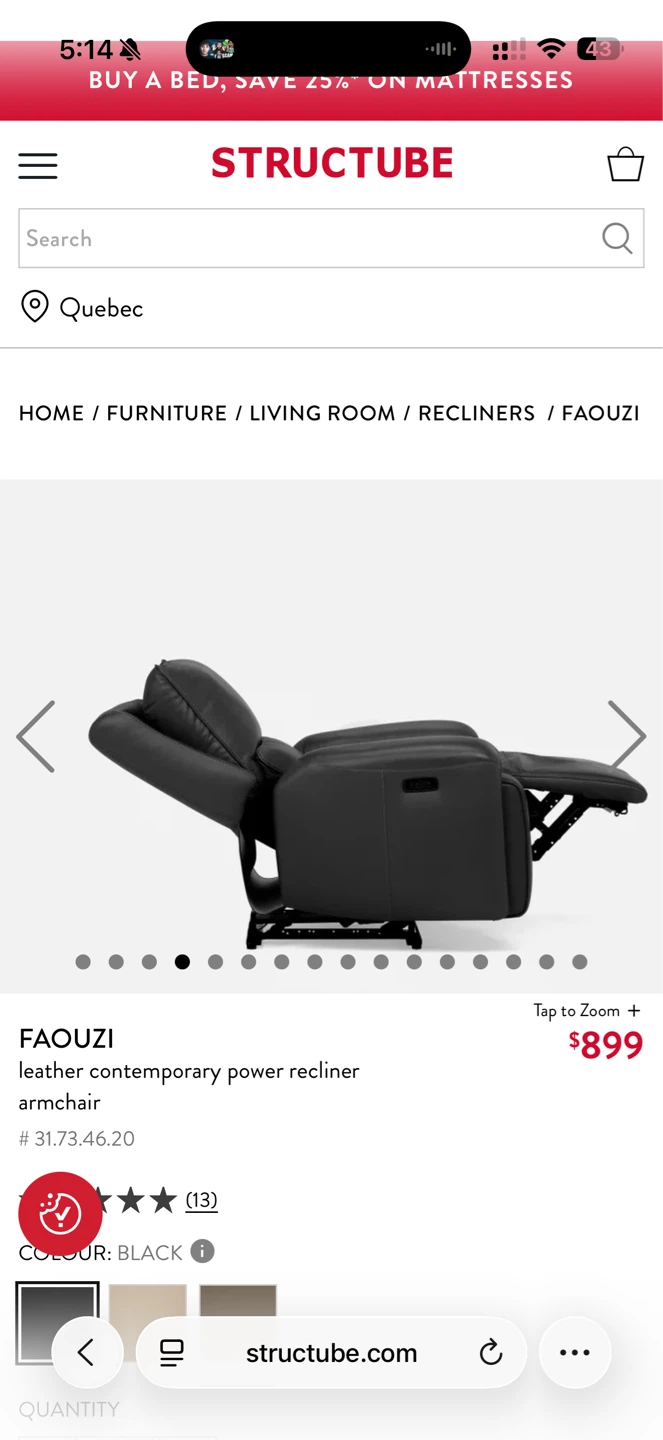 *GREY* FAOUZI leather contemporary power recliner armchair - photo 2