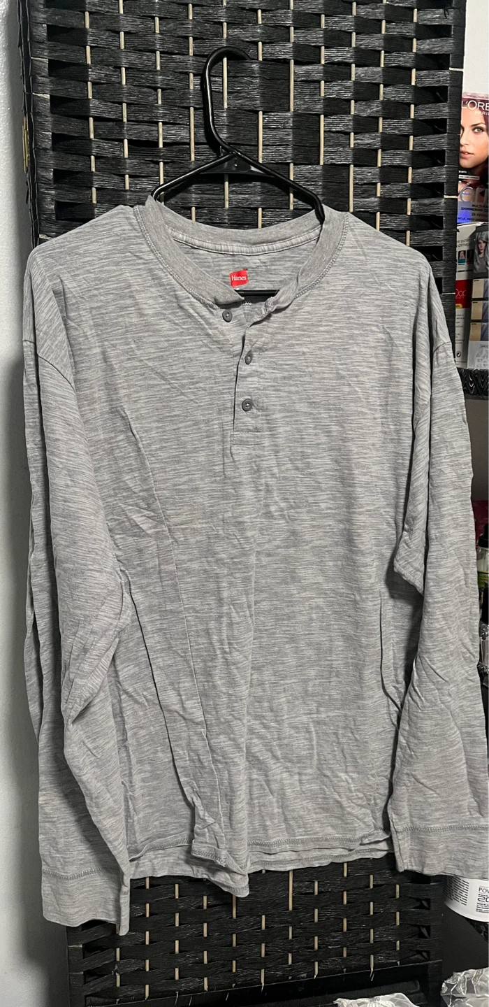 Hanes Long Sleeve Henley Shirt