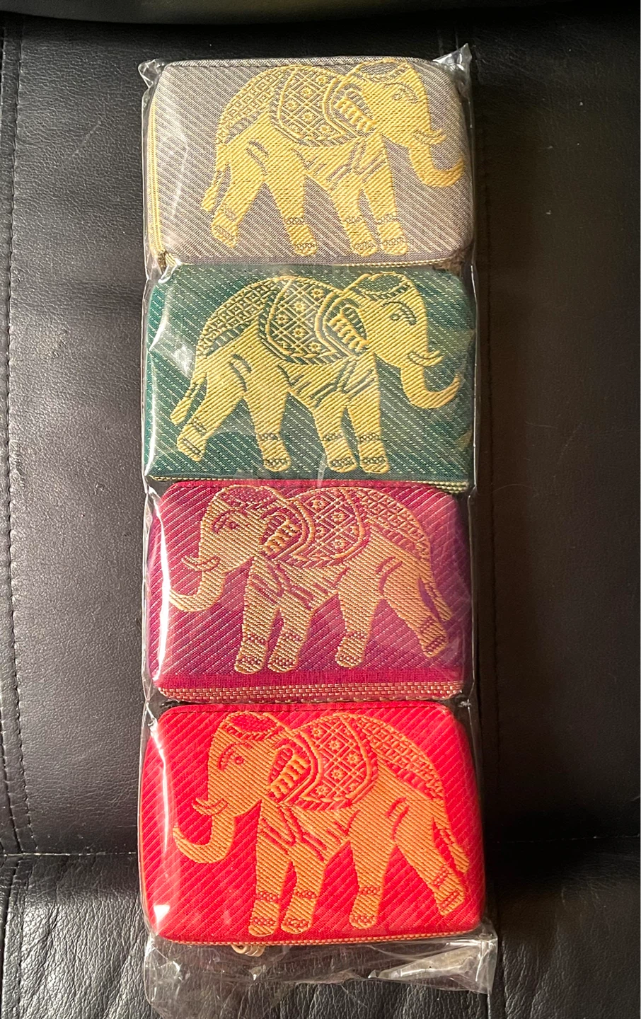 NEW Set of 4 Elephant Print Coin Purses with Wrist Straps