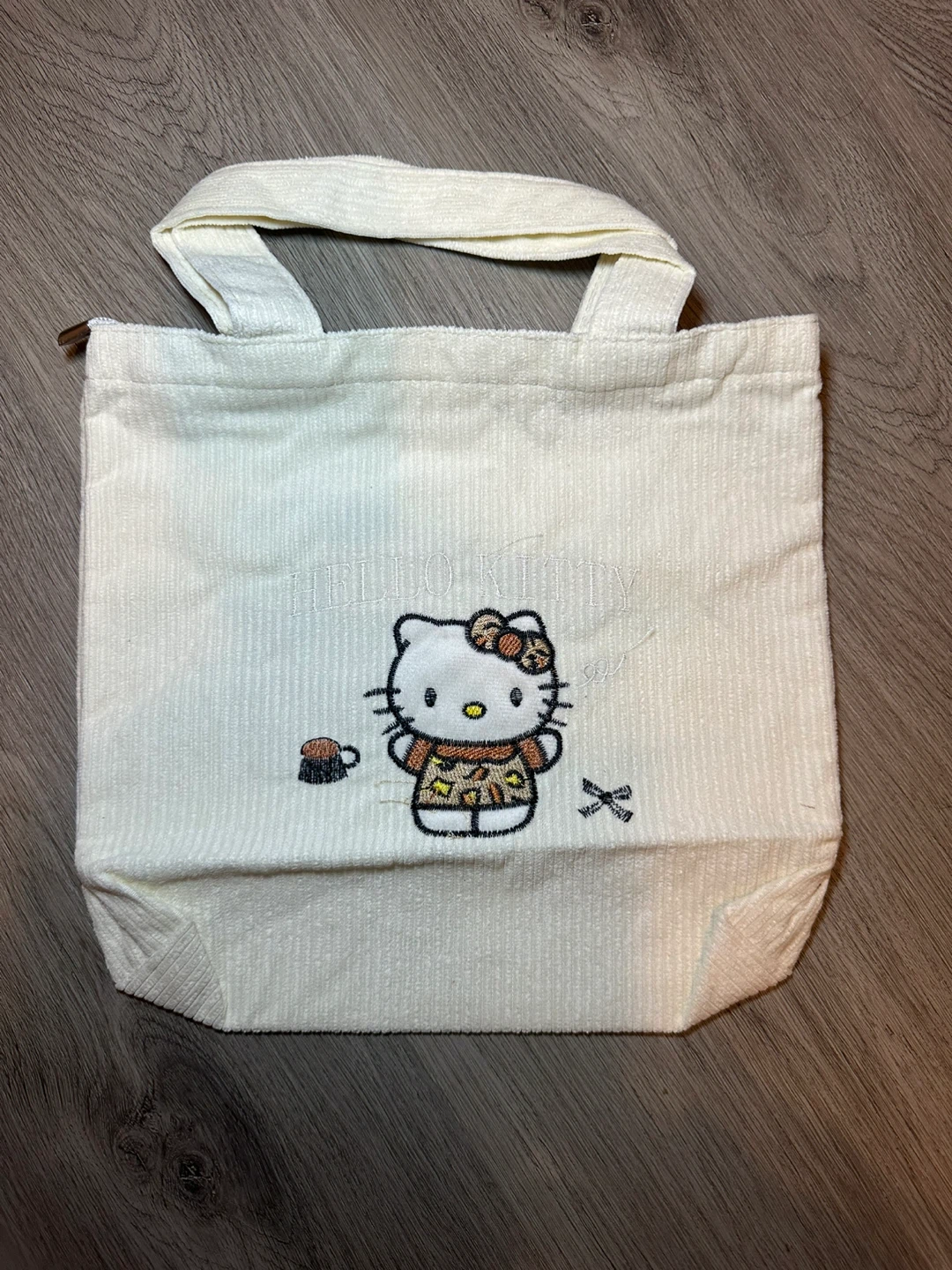 HELLO KITTY Corduroy Cream White Leopard Kitty Tote Bag - photo 4
