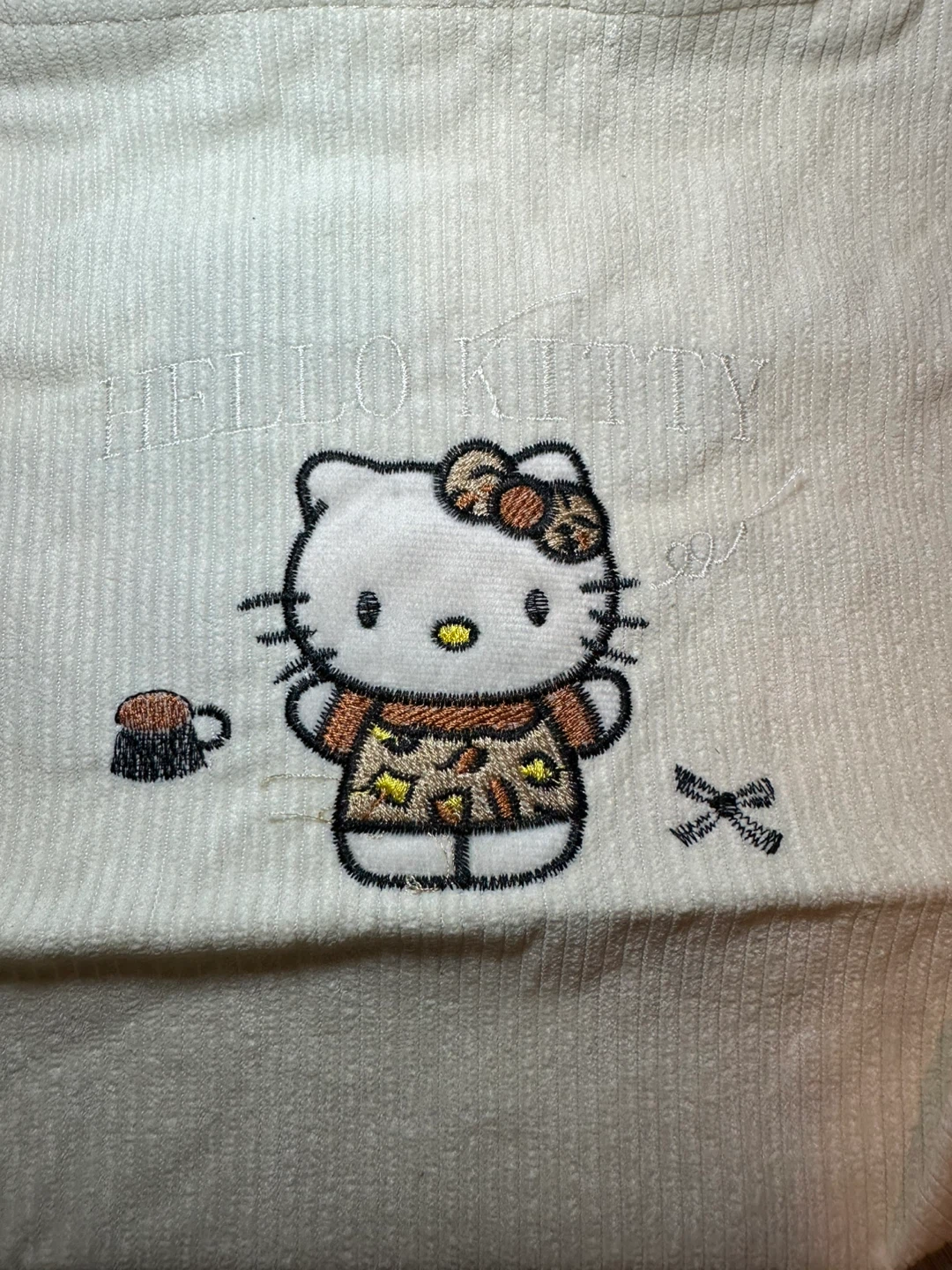 HELLO KITTY Corduroy Cream White Leopard Kitty Tote Bag - photo 5
