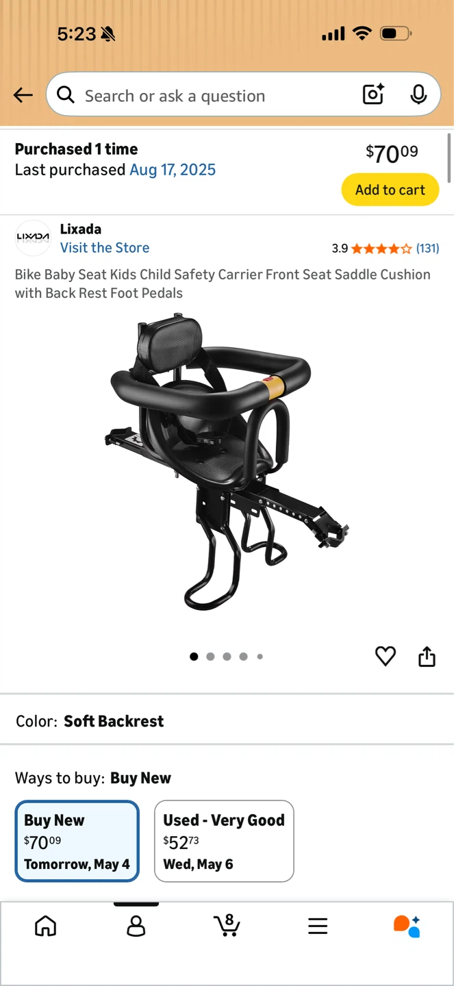 Lixada Bike Baby Seat Kids Child Safety Carrier Front Seat