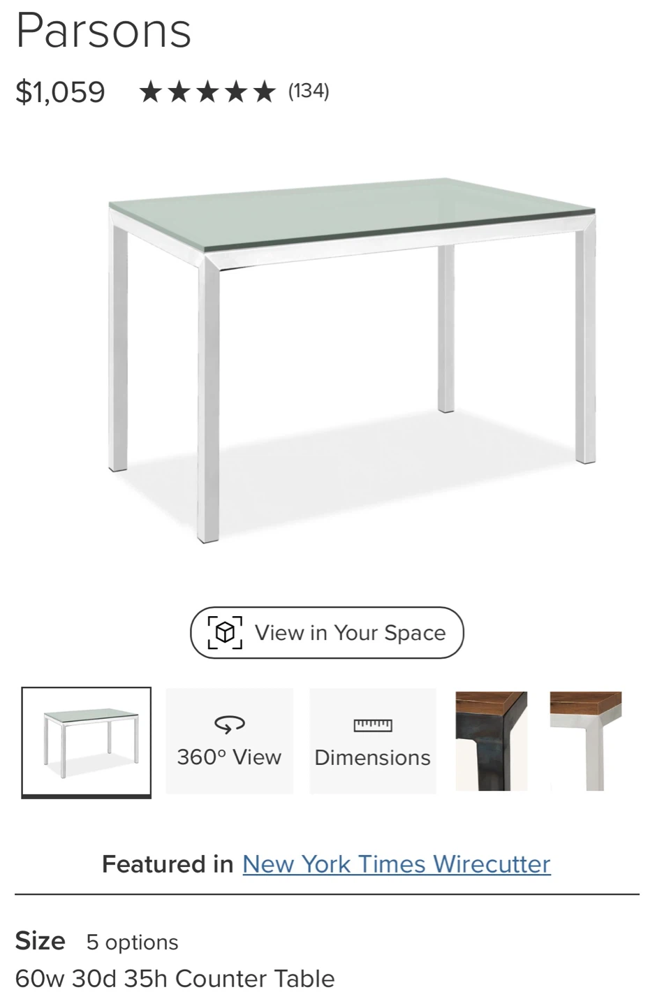 Parsons Counter Table - Glass Top