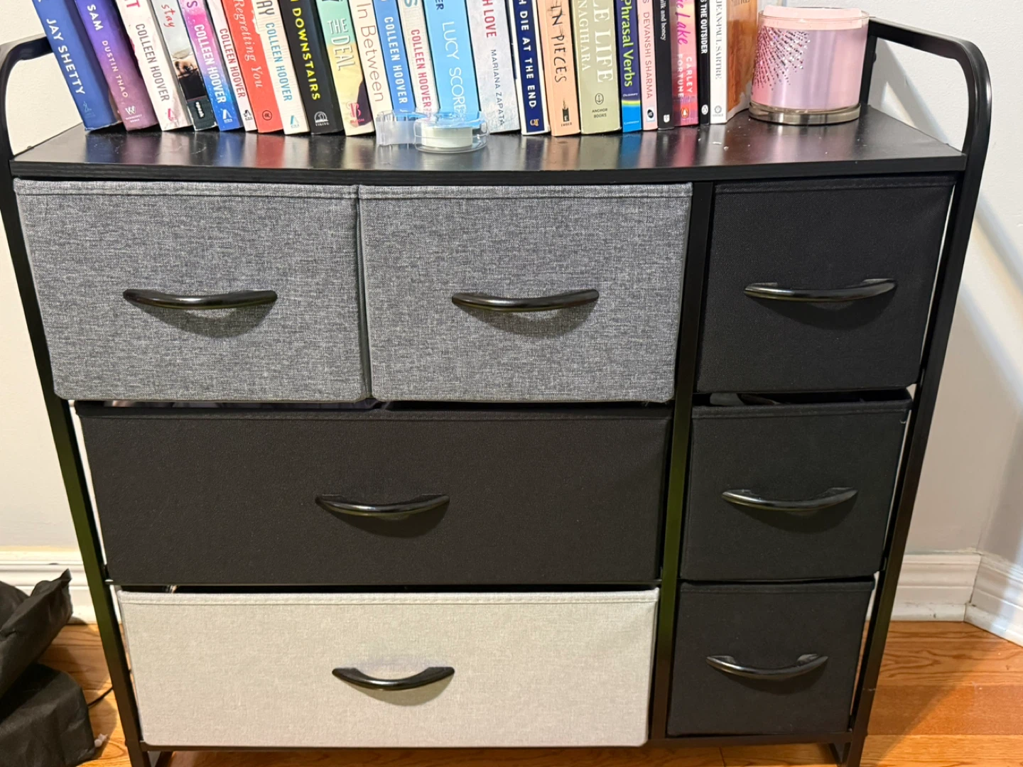 Fabric Drawer Dresser with Black Metal Frame