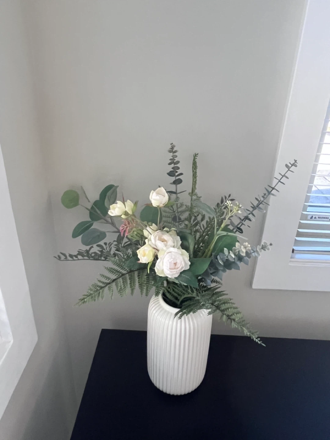White Faux Floral in Ribbed Vase - photo 2