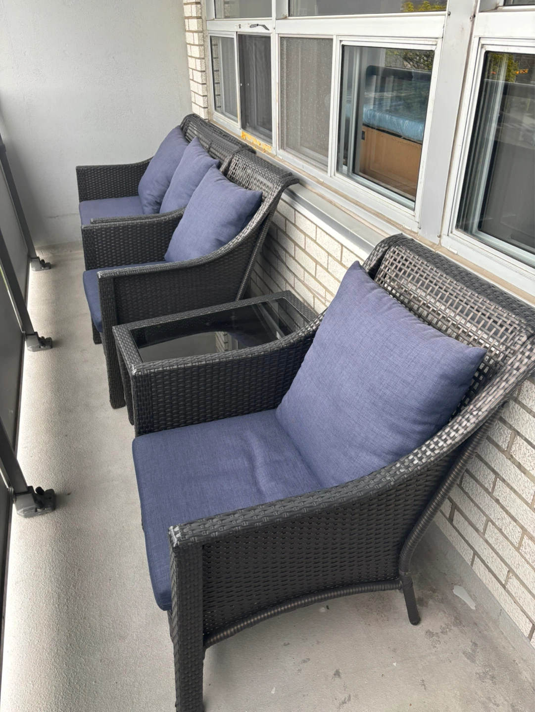 Wicker Outdoor Loveseat and Chair Set with Blue Cushions