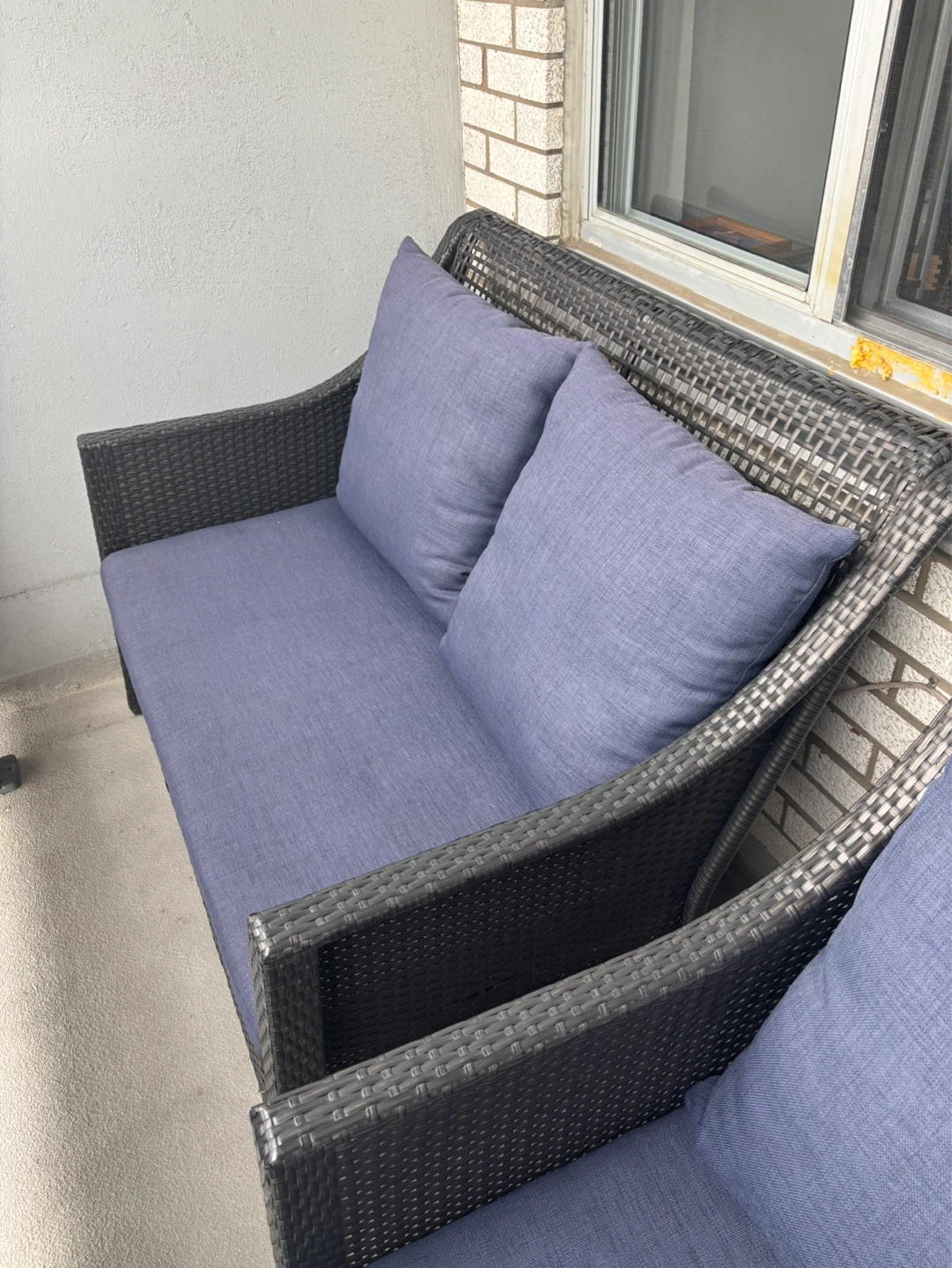 Wicker Outdoor Loveseat and Chair Set with Blue Cushions - photo 4