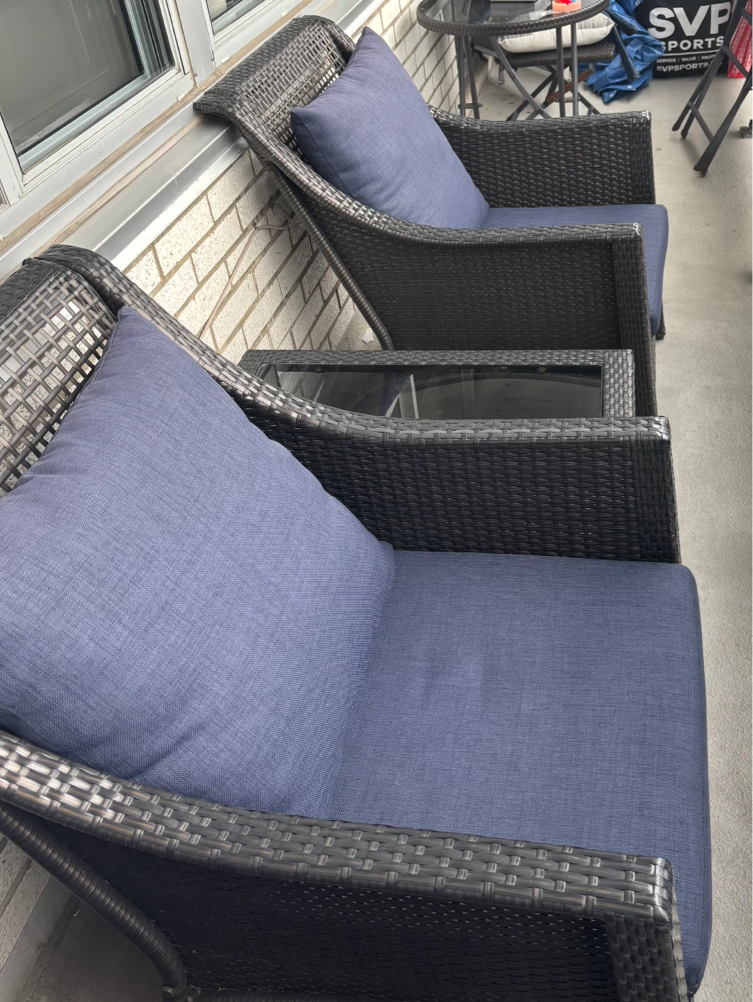 Wicker Outdoor Loveseat and Chair Set with Blue Cushions - photo 3