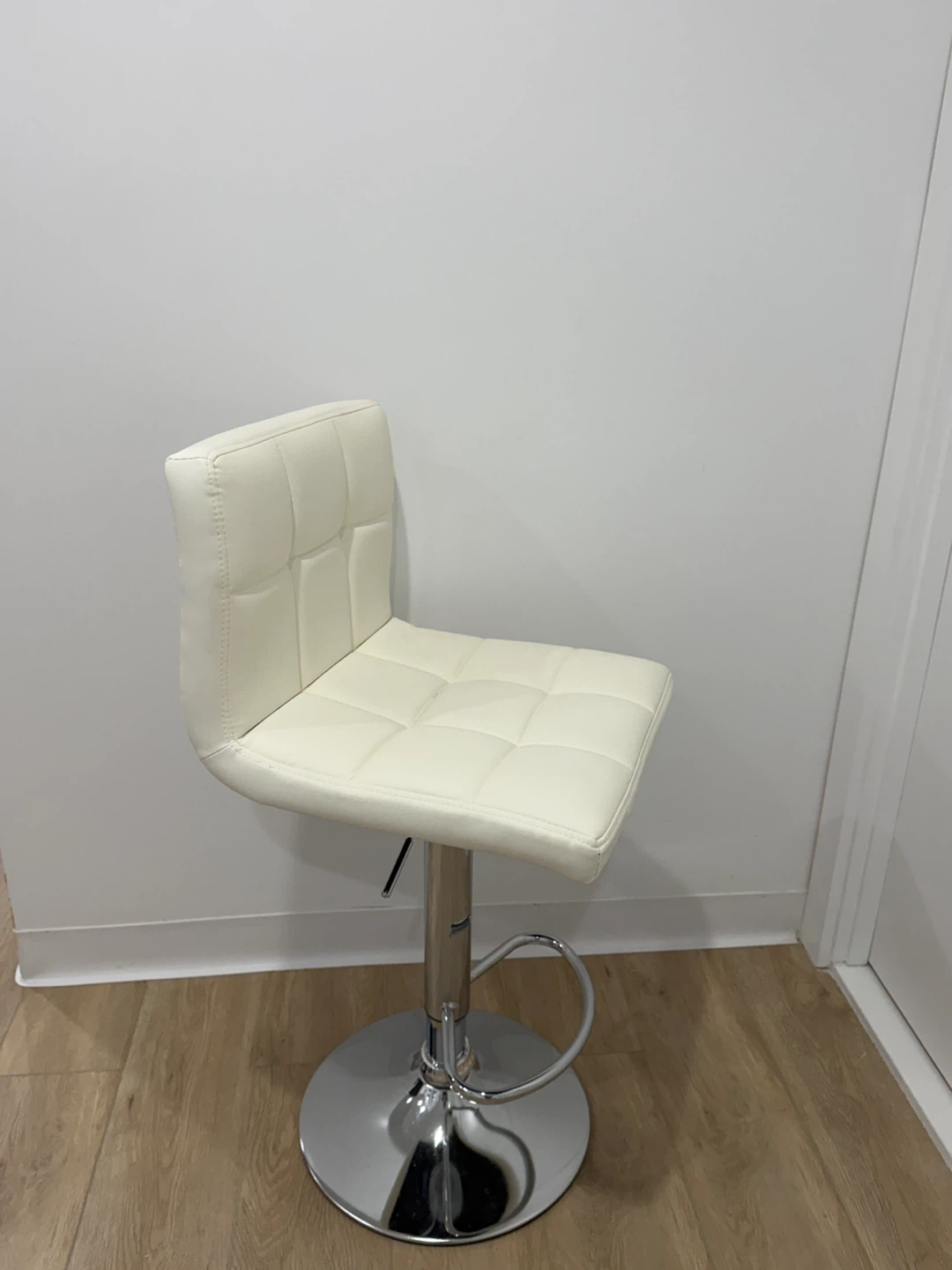 Adjustable White Faux Leather Bar Stool - photo 2