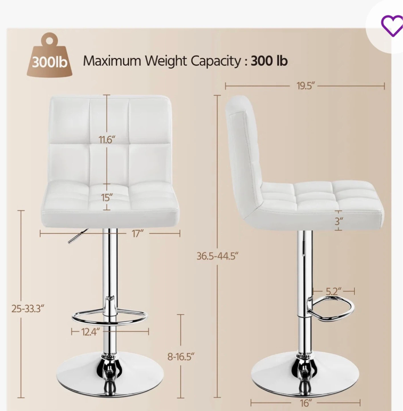 Adjustable White Faux Leather Bar Stool - photo 3
