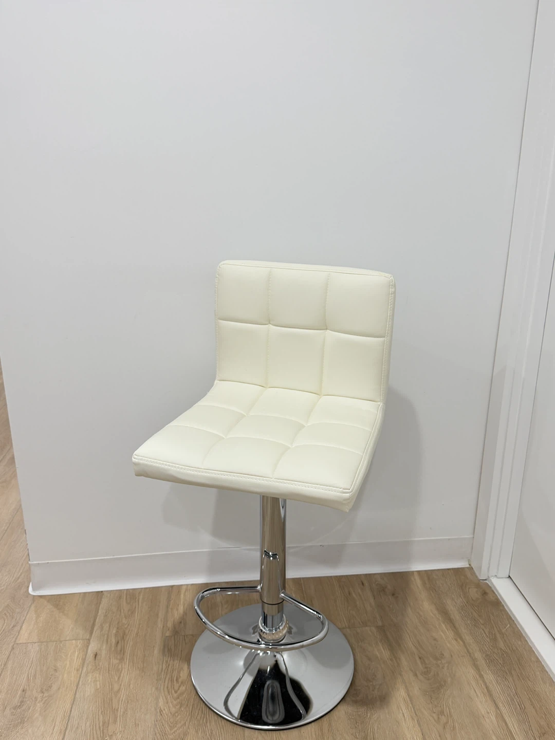 Adjustable White Faux Leather Bar Stool