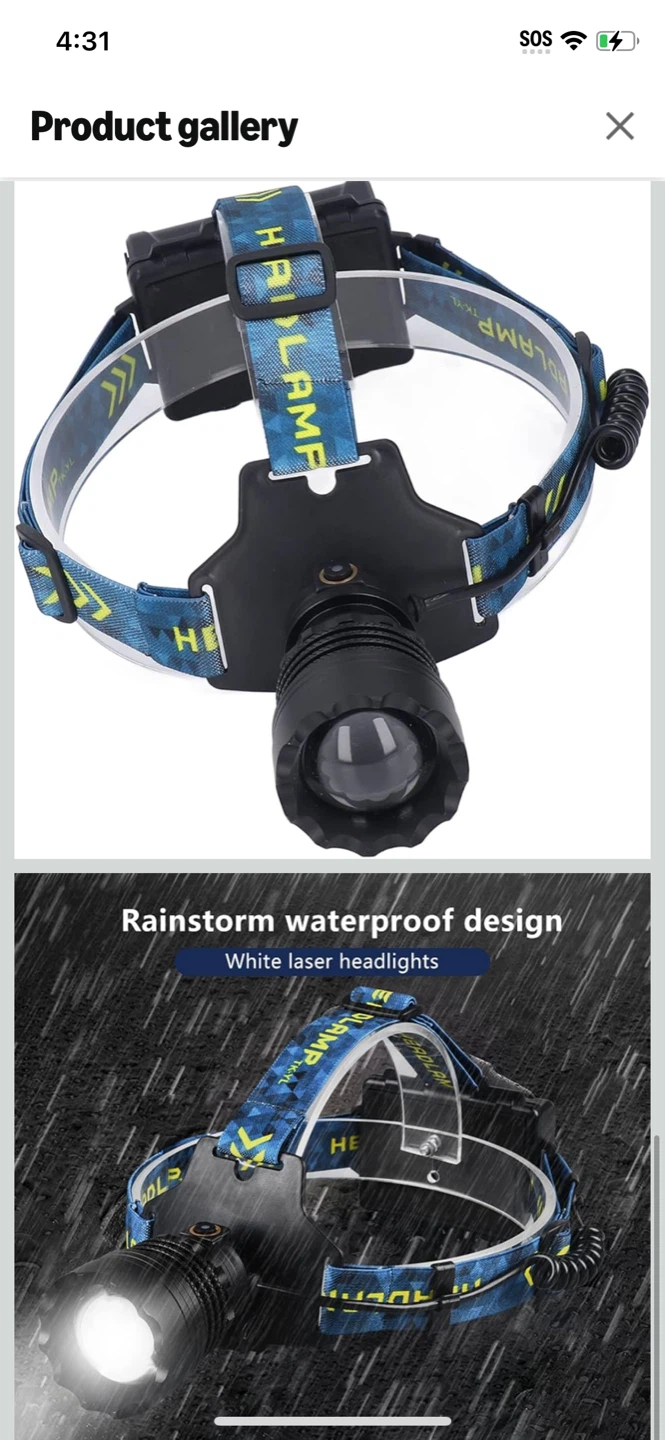 New-LED Headlamp Rechargeable with USB Cable