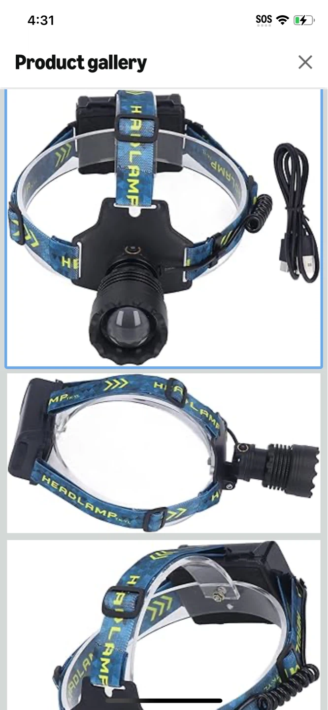 New-LED Headlamp Rechargeable with USB Cable - photo 3