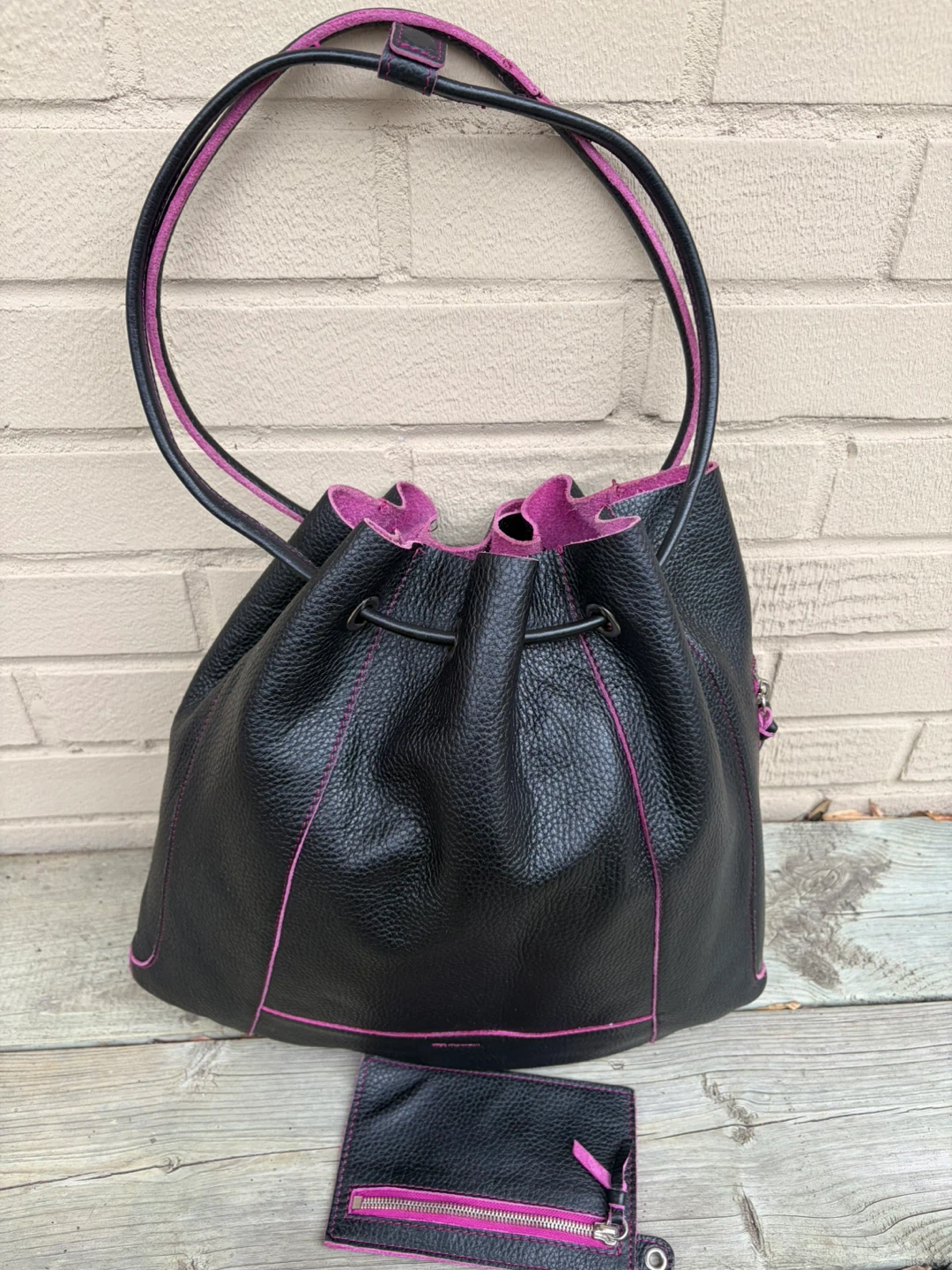 Leather Bucket Bag Mywalit Black/Pink - photo 2
