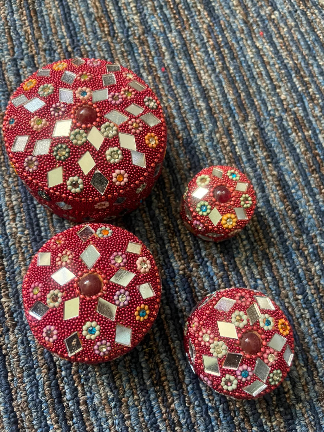 Decorative Beaded Trinket Boxes (Set of 4)
