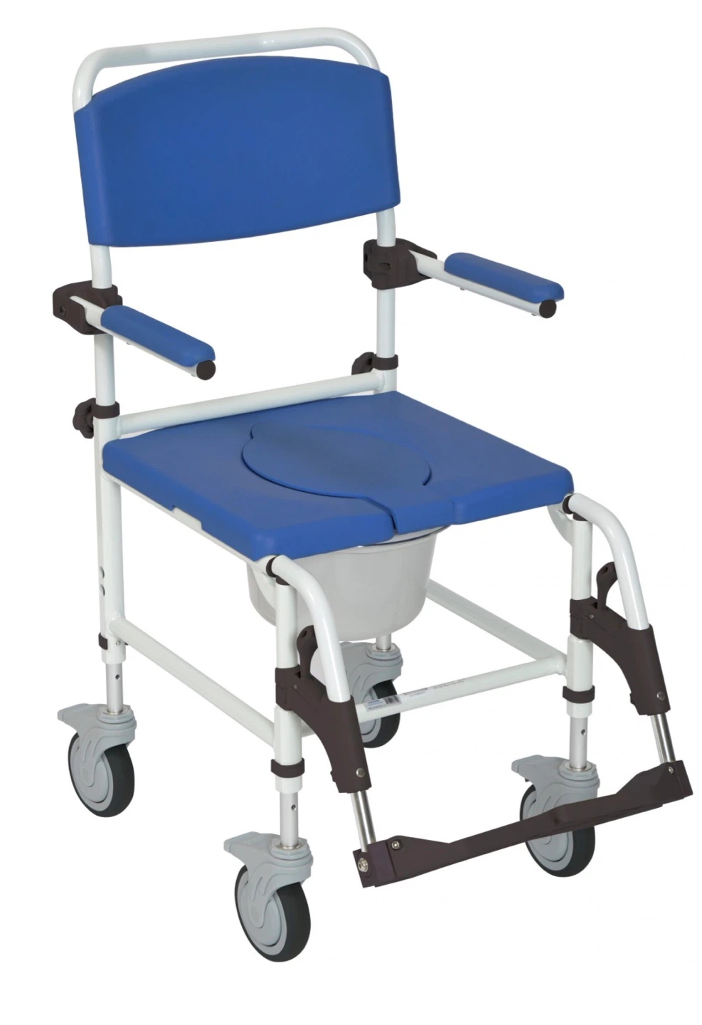 Shower commode chair with wheels and bucket