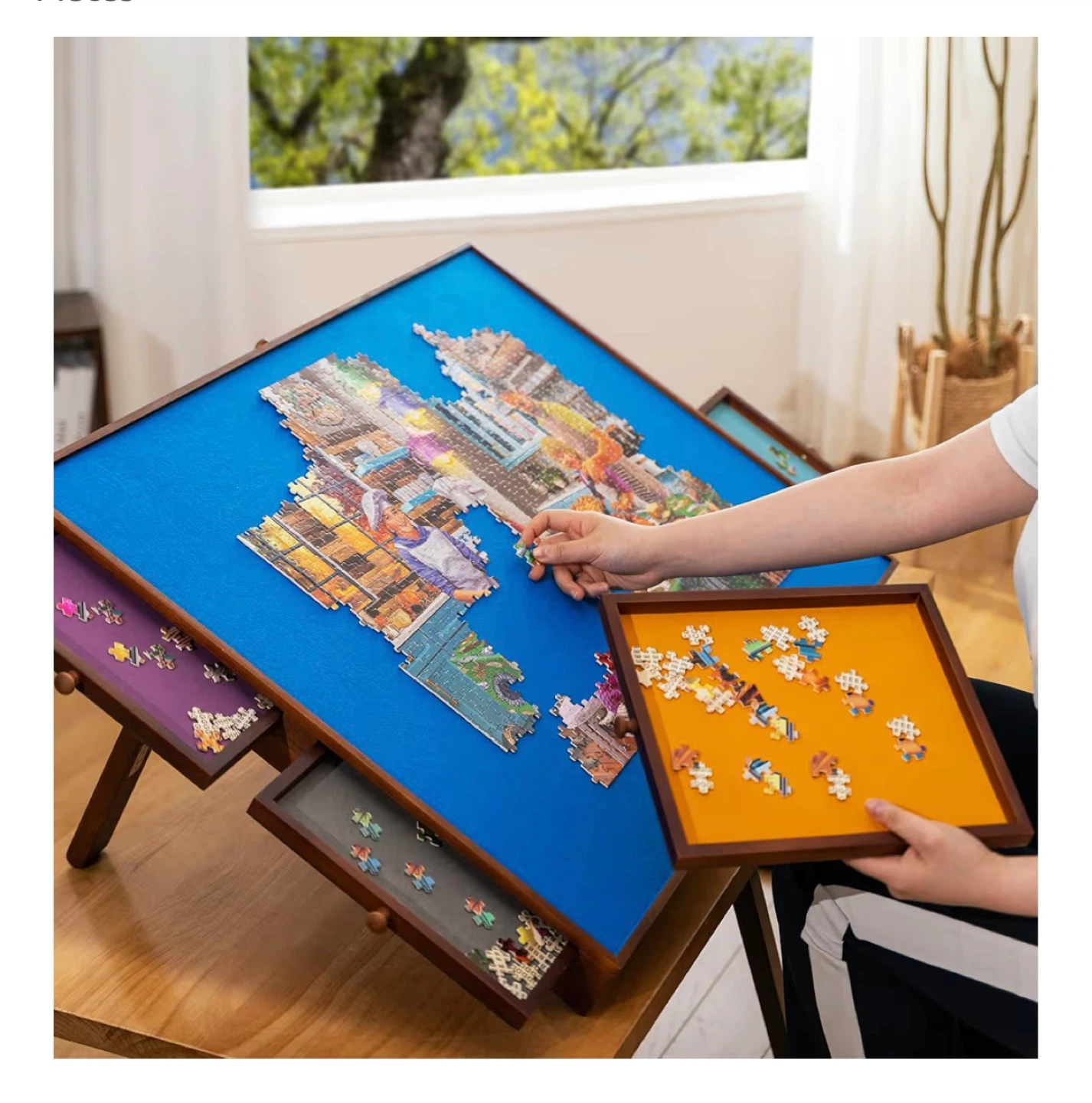 Wooden Puzzle Board with Foldaway Legs