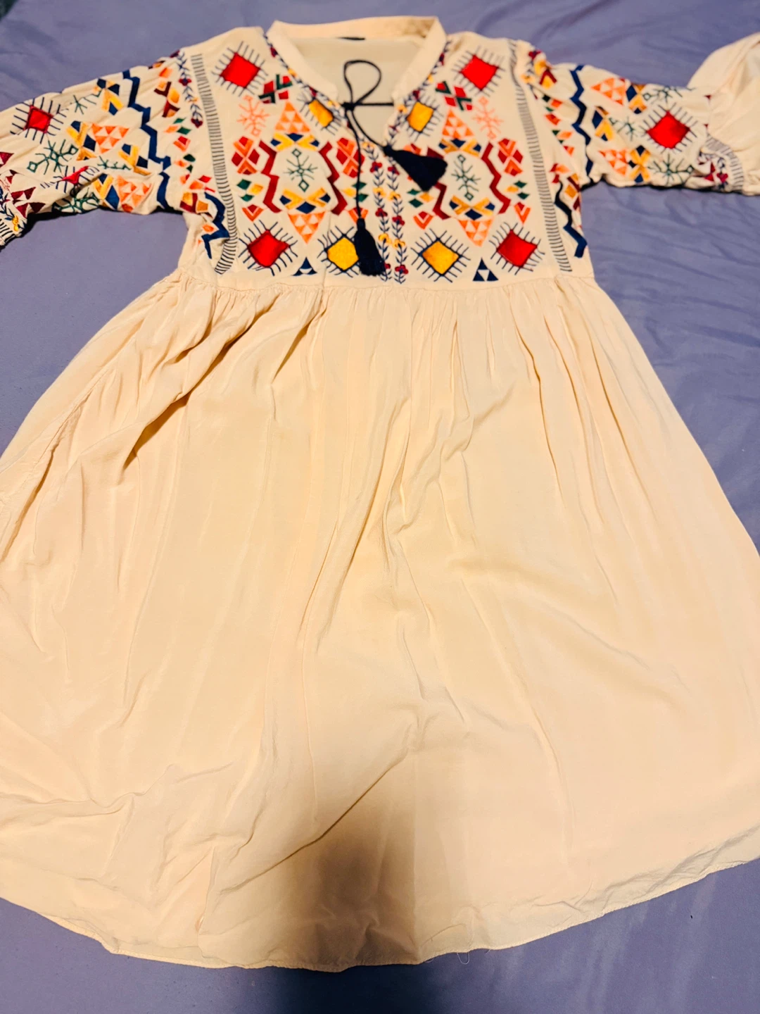 Embroidered Boho Dress with Tassels, brand new