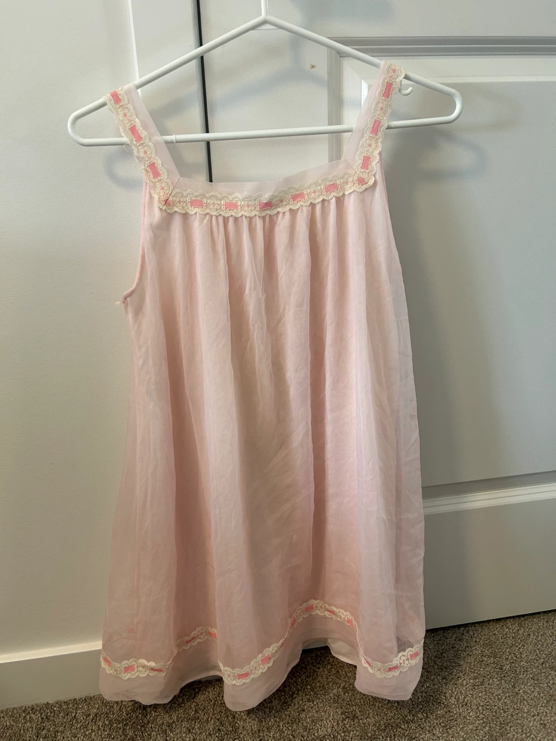 Pink Sheer Baby Doll Dress  with Lace Trim