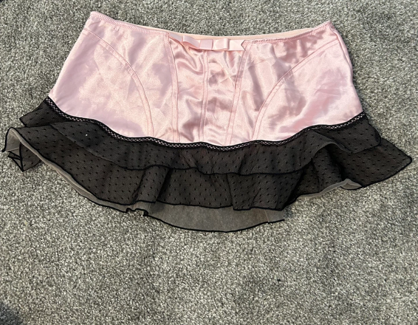 Jezebel Pink Satin & Lace Ruffle Mini Skirt