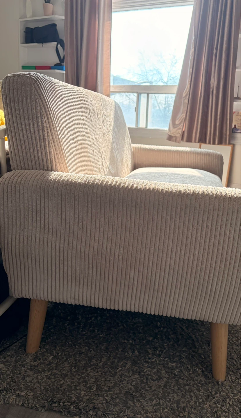 Mid-Century Modern Loveseat | Beige Corduroy - photo 3