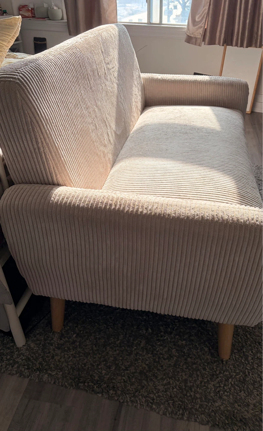 Mid-Century Modern Loveseat | Beige Corduroy - photo 2