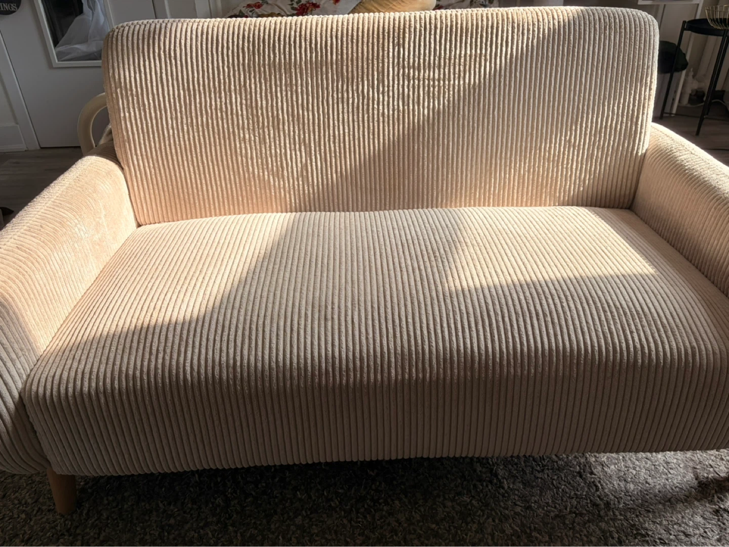 Mid-Century Modern Loveseat | Beige Corduroy