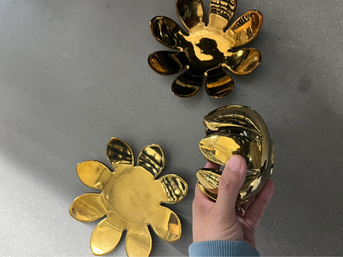 Set of 3 Gold Flower Bowls - photo 2