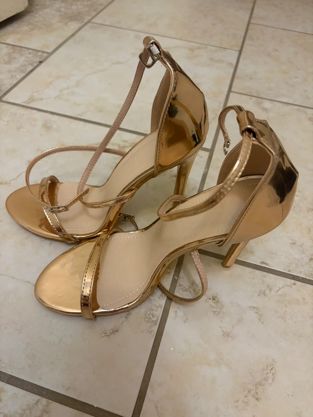 NEW Women's Gold Strappy Stiletto Heels - 8 - photo 2