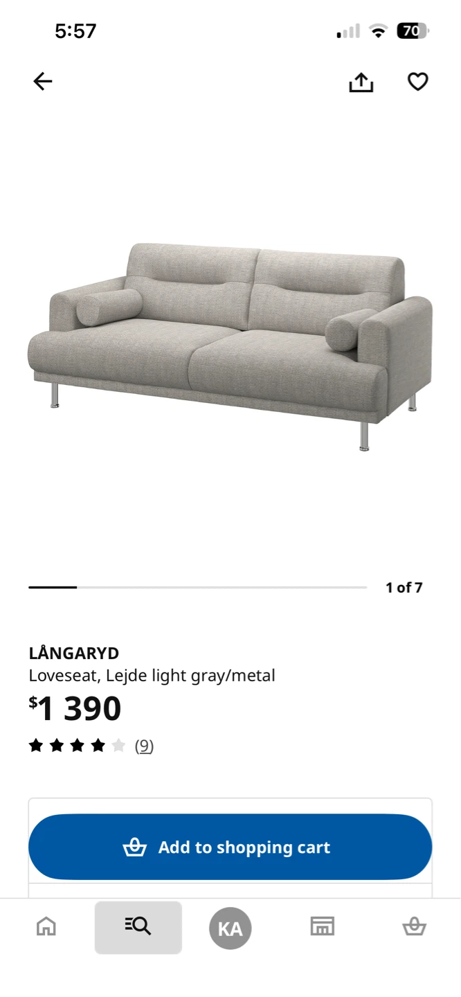 IKEA LÄNGARYD Loveseat Light Gray/Metal
